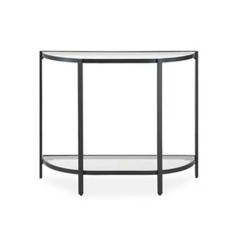 Nizy Sofa Console Table, 36 Inch Glass Top, 1 Open Shelf, Black Iron