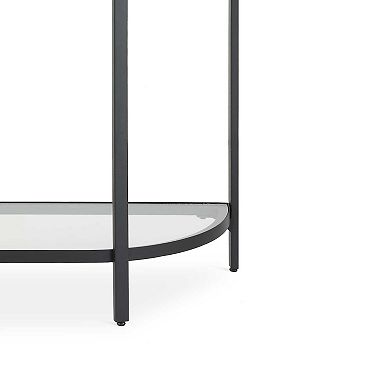 Nizy Sofa Console Table, 36 Inch Glass Top, 1 Open Shelf, Black Iron