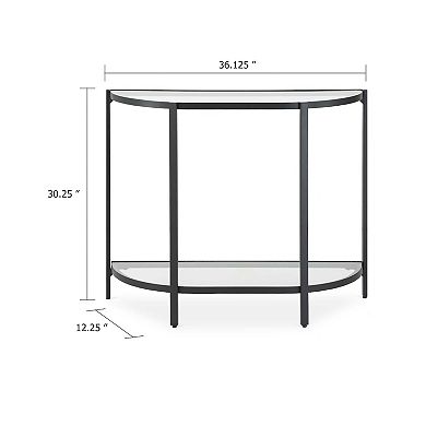 Nizy Sofa Console Table, 36 Inch Glass Top, 1 Open Shelf, Black Iron