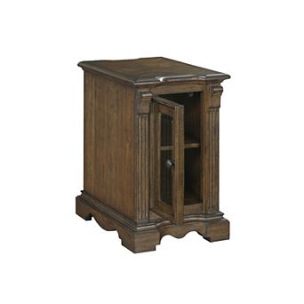 Rox Chairside End Table, 22 Inch, 1 Glass Door w USB A and C Ports, Brown