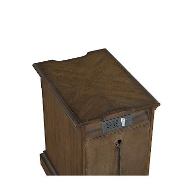 Rox Chairside End Table, 22 Inch, 1 Glass Door w USB A and C Ports, Brown