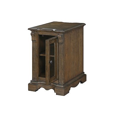Rox Chairside End Table, 22 Inch, 1 Glass Door w USB A and C Ports, Brown