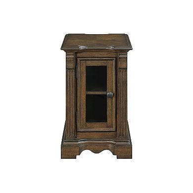 Rox Chairside End Table, 22 Inch, 1 Glass Door w USB A and C Ports, Brown