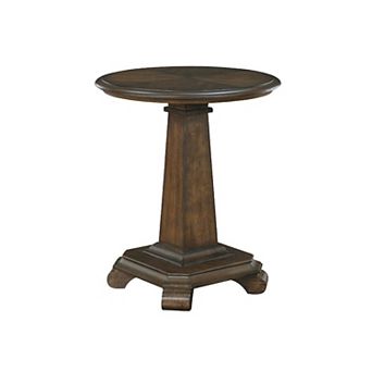 Rox Side End Table, 22 Inch Round Top, Tapered Pedestal Base, Brown