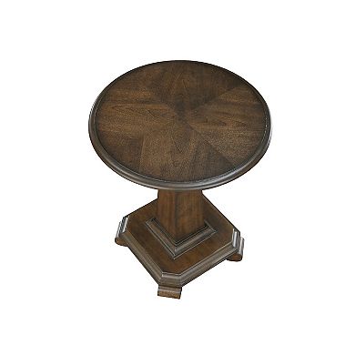 Rox Side End Table, 22 Inch Round Top, Tapered Pedestal Base, Brown