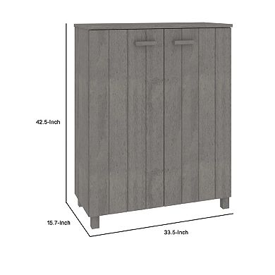Shoe Cabinet, Gray Solid Pine Wood w Block Legs, 4 Shelves, 43 Inch