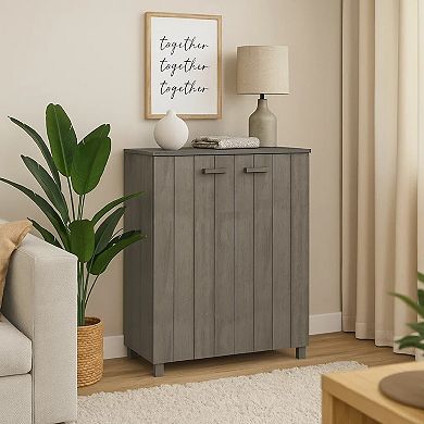 Shoe Cabinet, Gray Solid Pine Wood w Block Legs, 4 Shelves, 43 Inch