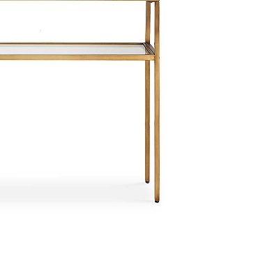 Ted Sofa Console Table w Open Shelf, 48 Inch Glass Top, Gold Iron