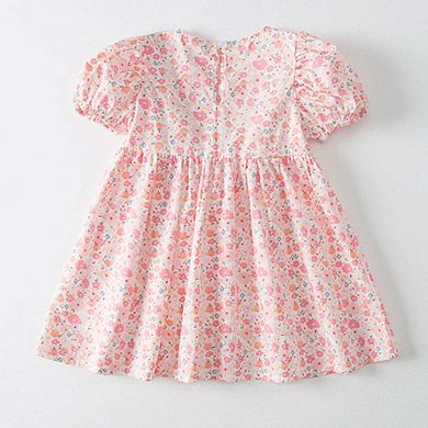 Baby Girl Solid Color Embroidered Design Doll-Neck Dress