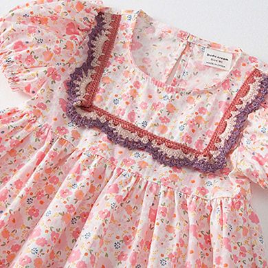 Baby Girl Solid Color Embroidered Design Doll-Neck Dress