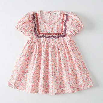 Baby Girl Solid Color Embroidered Design Doll-Neck Dress