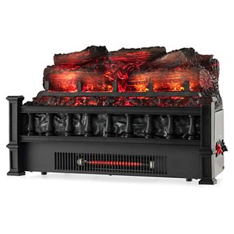 20” Electric Fireplace Heater with Realistic Pinewood Ember Bed - Black