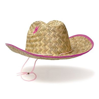Kids’ Palm Straw Sheriff Hat with Pink Trim