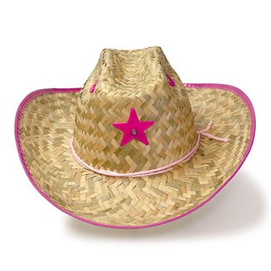 Kids’ Palm Straw Sheriff Hat with Pink Trim