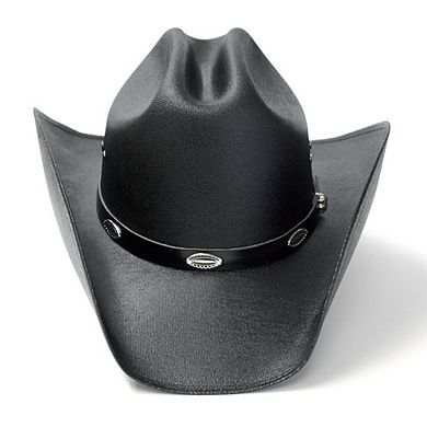 Black Straw Western Cattleman Hat with Silver Conchos