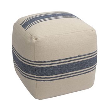 Hello Honey Striped Square Canvas Pouf, Blue