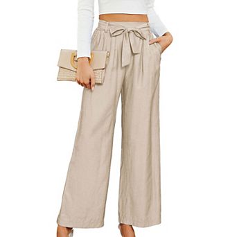 Women's Pants Wide Leg Lightweight Casual High Waisted Flowy Tie Knot Trousers Palazzo Pant