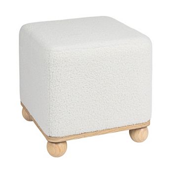 Hello Honey Square Boucle Upholstered Ottoman, Cream