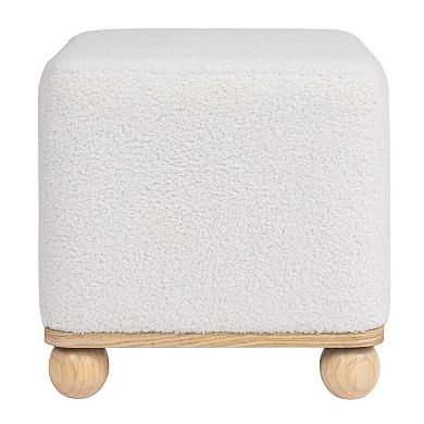 Hello Honey Square Boucle Upholstered Ottoman, Cream