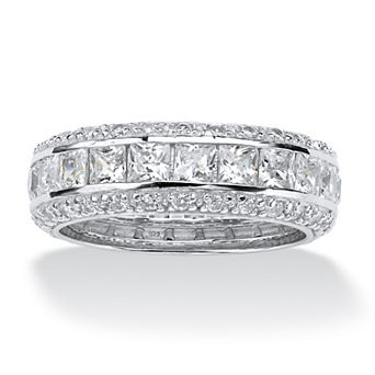 PalmBeach Jewelry 4.17 TCW Princess-Cut CZ Eternity Ring in Platinum-plated Sterling Silver