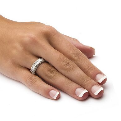 PalmBeach Jewelry 4.17 TCW Princess-Cut CZ Eternity Ring in Platinum-plated Sterling Silver