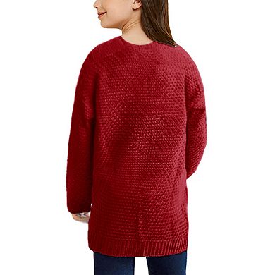 Girls Open Front Long Sleeve Cardigan Sweaters Cable Knit Coat