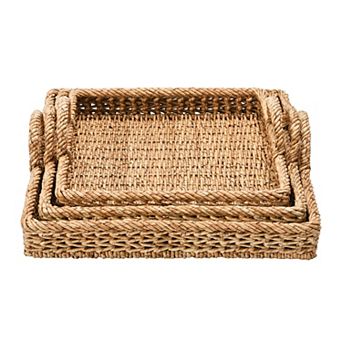 Hello Honey Decorative Water Hyacinth Tray, Set of 3