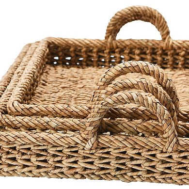 Hello Honey Decorative Water Hyacinth Tray, Set of 3