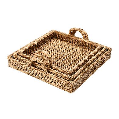 Hello Honey Decorative Water Hyacinth Tray, Set of 3
