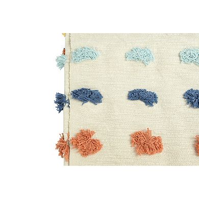 Hello Honey Soft Woven Cotton Throw with Tufted Dots and Tassels, Multicolor