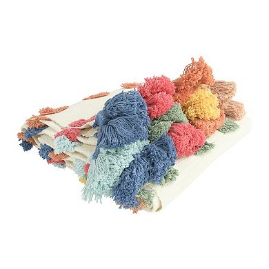 Hello Honey Soft Woven Cotton Throw with Tufted Dots and Tassels, Multicolor