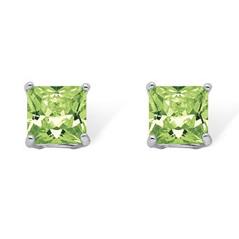 PalmBeach Jewelry Sterling Silver Princess Cut Simulated Birthstone Stud Earrings