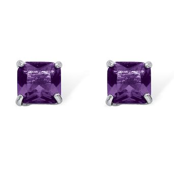 PalmBeach Jewelry Sterling Silver Princess Cut Simulated Birthstone Stud Earrings