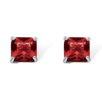 PalmBeach Jewelry Sterling Silver Princess Cut Simulated Birthstone Stud Earrings