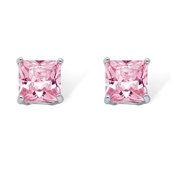 PalmBeach Jewelry Sterling Silver Princess Cut Simulated Birthstone Stud Earrings