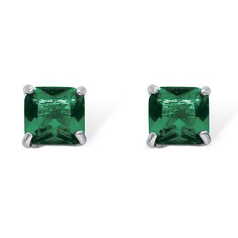 PalmBeach Jewelry Sterling Silver Princess Cut Simulated Birthstone Stud Earrings