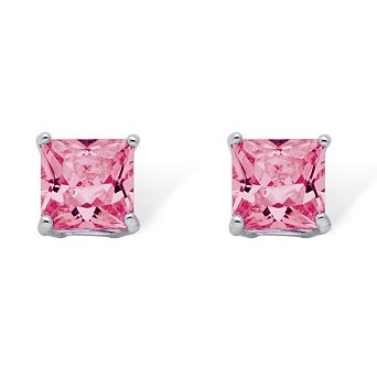 PalmBeach Jewelry Sterling Silver Princess Cut Simulated Birthstone Stud Earrings