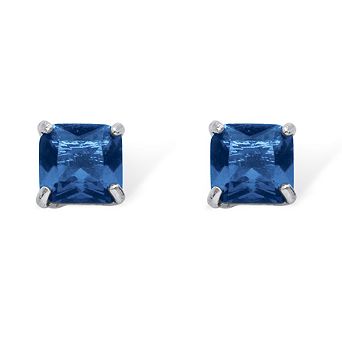 PalmBeach Jewelry Sterling Silver Princess Cut Simulated Birthstone Stud Earrings