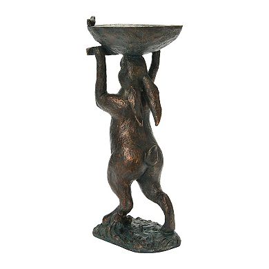 Hello Honey Decorative Resin Rabbit Bird Bath, Green Patina Finish