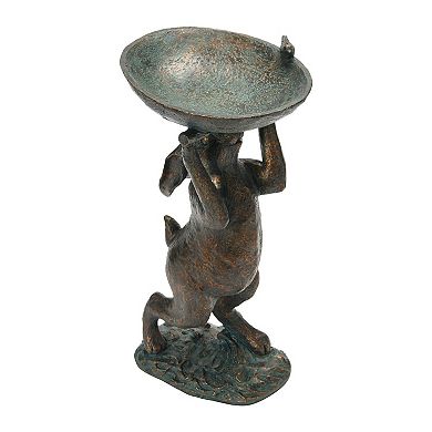 Hello Honey Decorative Resin Rabbit Bird Bath, Green Patina Finish