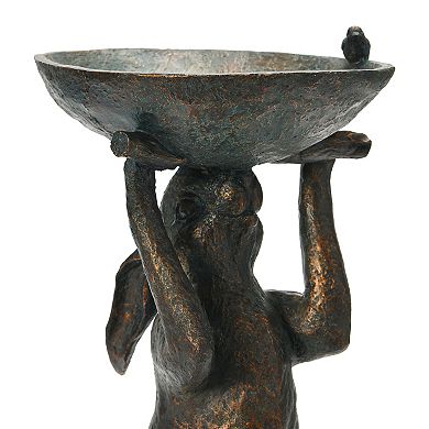 Hello Honey Decorative Resin Rabbit Bird Bath, Green Patina Finish