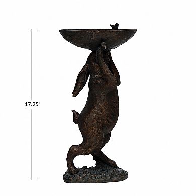 Hello Honey Decorative Resin Rabbit Bird Bath, Green Patina Finish