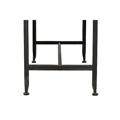 Hello Honey Rustic Farmhouse Metal Console Table with Solid Wood Top, Distressed Grey