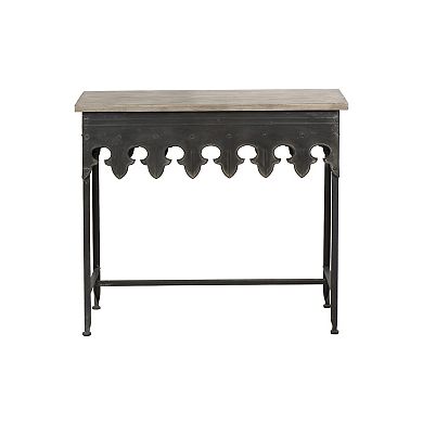 Hello Honey Rustic Farmhouse Metal Console Table with Solid Wood Top, Distressed Grey