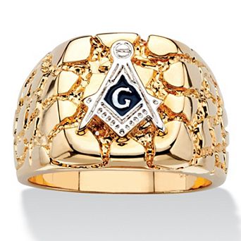 PalmBeach Jewelry Men's Nugget-Style Yellow Gold-Plated Masonic Insignia Ring