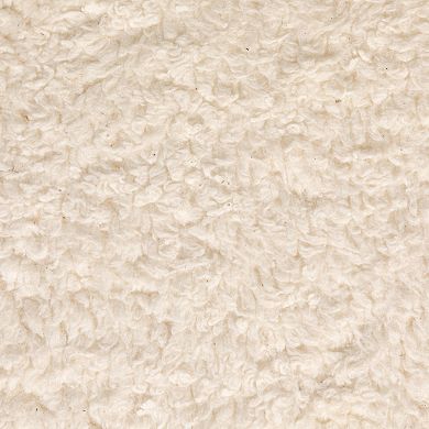 Hello Honey Round Sherpa Upholstered Pouf with Pine Wood Feet, Cream and Natural