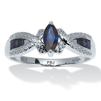PalmBeach Jewelry 1.46 TCW Marquise Cut Genuine Blue Sapphire Platinum-Plated Sterling Silver Ring