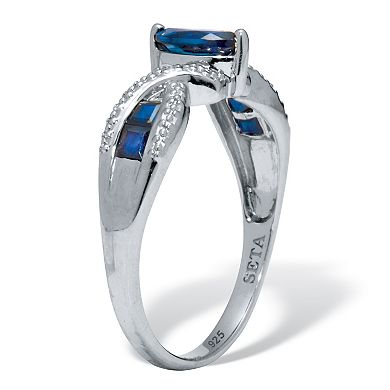PalmBeach Jewelry 1.46 TCW Marquise Cut Genuine Blue Sapphire Platinum-Plated Sterling Silver Ring