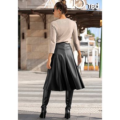 Lascana Women's Faux Leather Midi Skirt