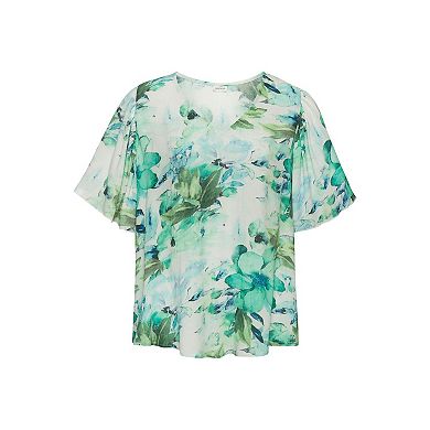 Lascana Women's Floral Flutter Sleeve Blouse